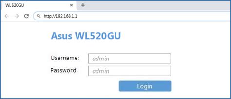 Asus WL520GU - Default login IP, default username & password