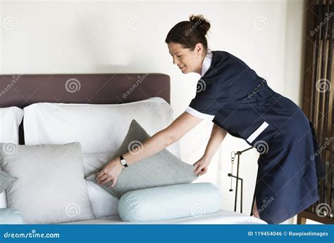 Housekeeper Cleaning A Hotel Room Stock Photo Image Of Bedclothes