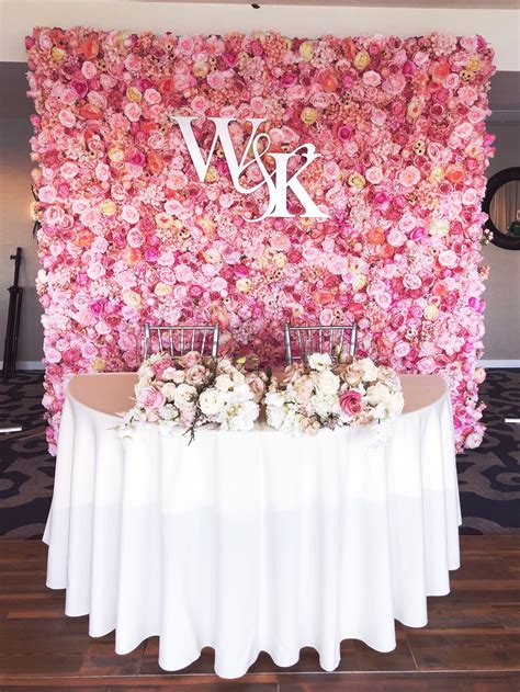 Blush Flower Wall Backdrop Behind Sweetheart Table Flower Backdrop