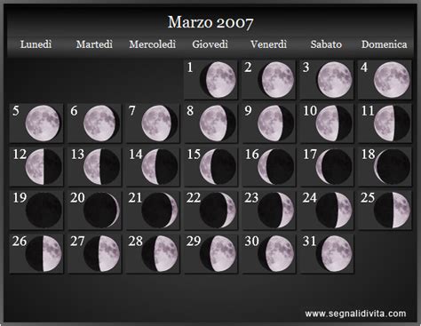 Calendario Lunare Marzo 2007 Fasi Lunari Calendario Lunare