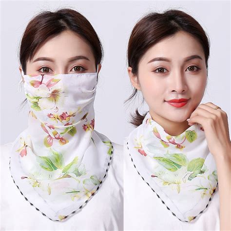 Second Sell Sunscreen Mask Summer Thin Breathable Neck Protection Uv Chiffon Printed Silk Scarf