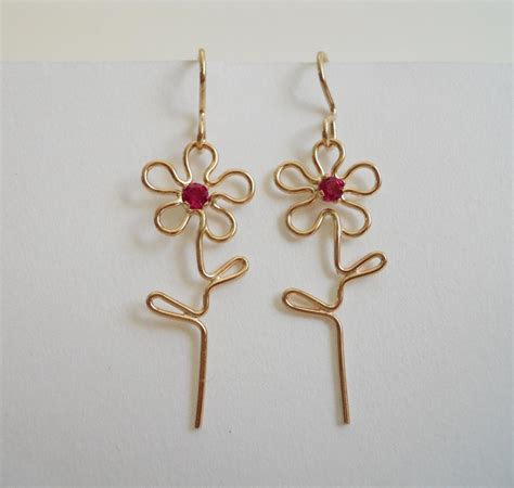 Flower Dangle Earrings With Stone K Gold Filled Etsy Wire Jewelry