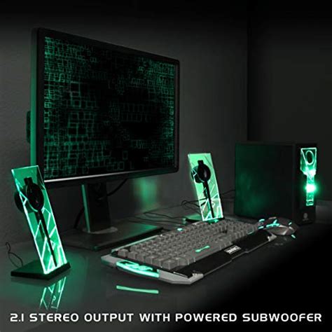 Gogroove Basspulse 21 Computer Speakers With Green Led Glow Lights And