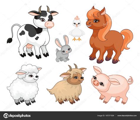 Imagen Animales Granja Lindos Estilo Dibujos Animados Ilustración Niños