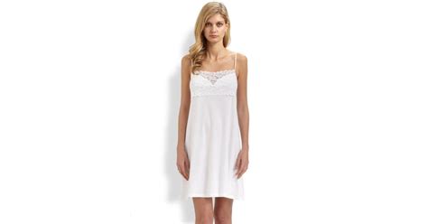 Lyst Hanro Moments Lace And Cotton Chemise In White