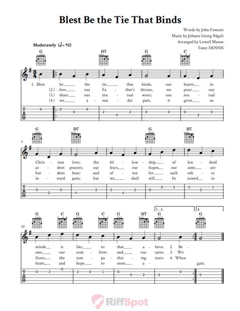 Blest Be The Tie That Binds Easy Guitar Sheet Music And Tab With Chords And Lyrics