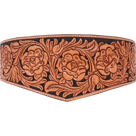 B810 Natural Rose Tooled Wide V Belt Double J Saddlery Leather