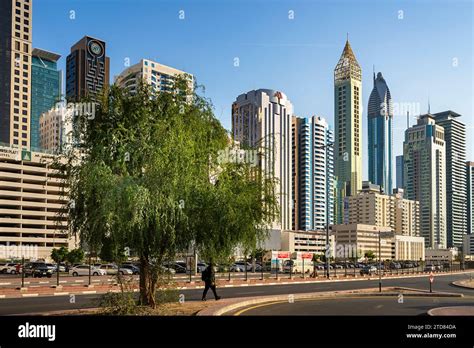 Dubai Downtown Skyscraper And Sheikh Zayed Road United Arab Emirates