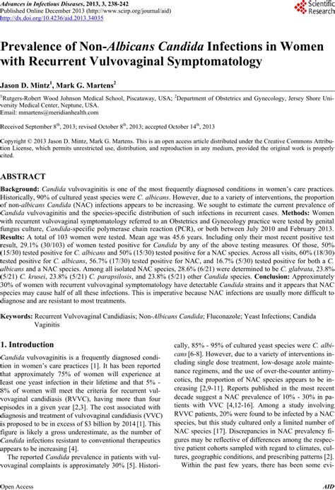 Prevalence Of Non Albicans Candida Infections In Women With Recurrent