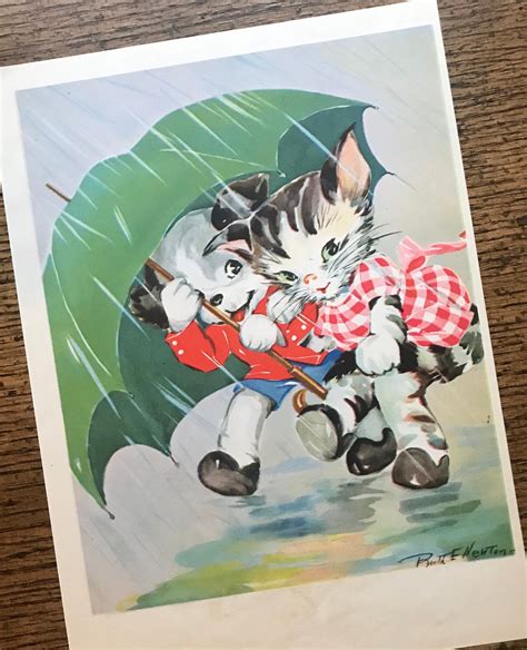 Kittens In The Rain 1940s Frame Worthy Childrens Etsy Vintage