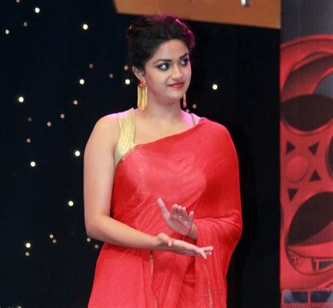 Only Actress Keerthi Suresh Cute Red Saree At 9th Edison Awards