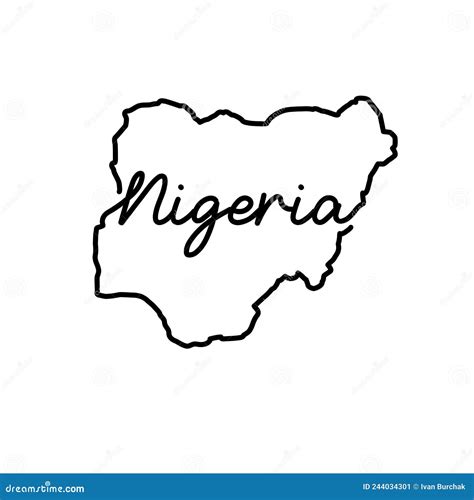 Nigeria Outline Map With The Handwritten Country Name Continuous Line