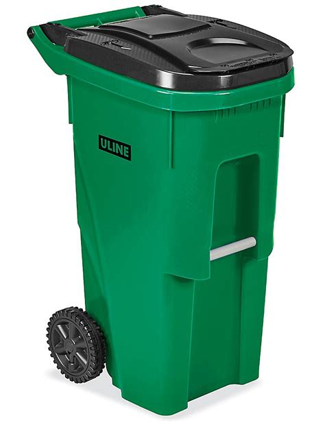 Uline Trash Can With Wheels 35 Gallon Green H 4202g Uline