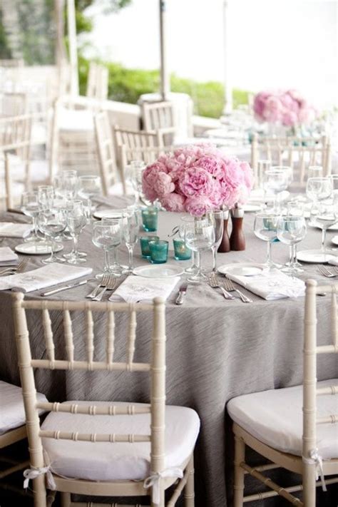 Gorgeous Pink And Grey Wedding Reception Tables Wedding Decorations