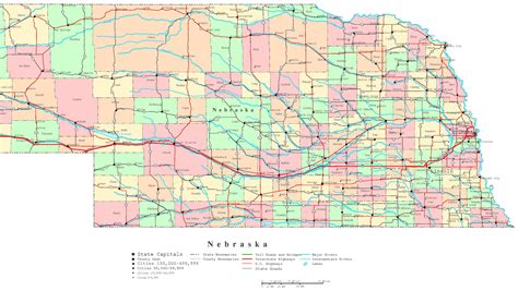 Laminated Map Printable Political Map Of Nebraska Poster 20 X 30
