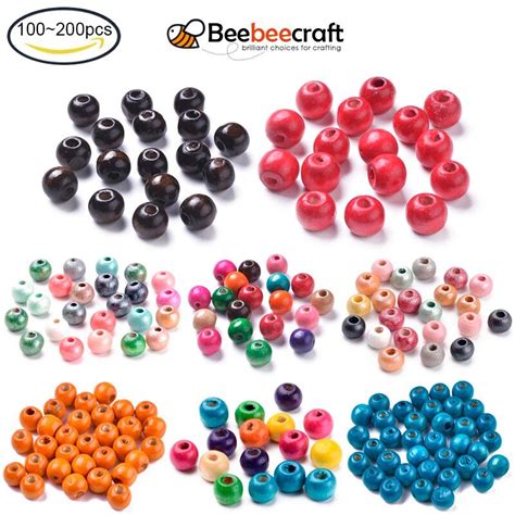 100200pcs Dyed Natural Wood Beads Round Lead Free For Crafts Diy