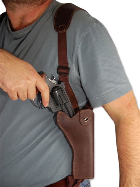 Brown Leather Vertical Shoulder Holster With Speed Loader Pouch For 4 5