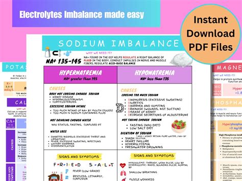 Electrolytes Imbalances Nursing Study Guide Digital File Etsy