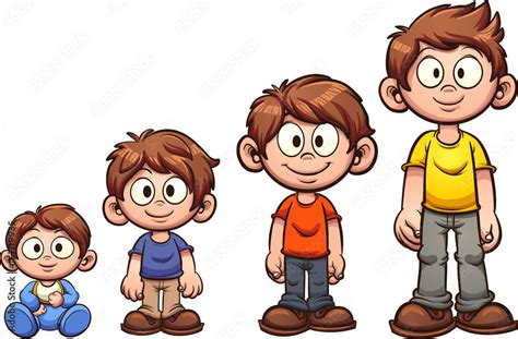 Cartoon Boy Growing Up Vector Clip Art Illustration With Simple