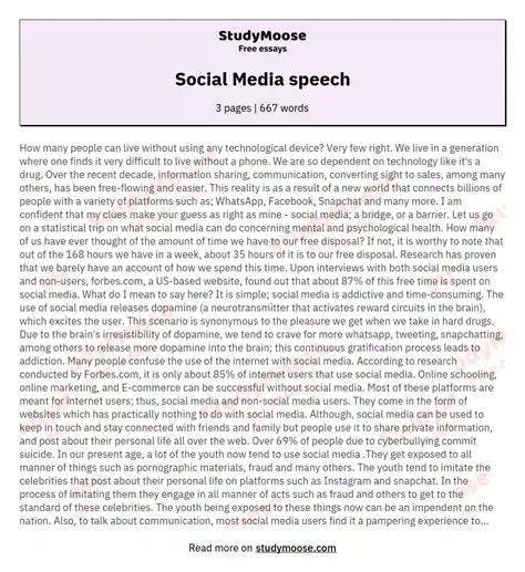 Social Media Speech Free Essay Example
