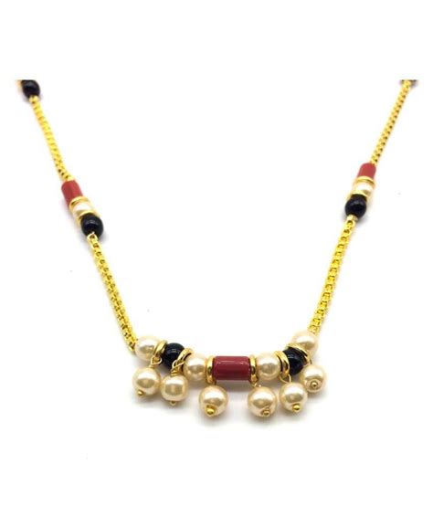 Womens Mangalsutra 34 Inches Length Gold Plated White Pearls Pendant