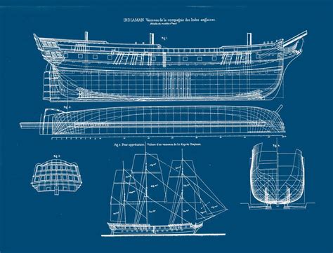 Ship Blueprint Nautical Technical Drawing Of Sailing Clipper From East