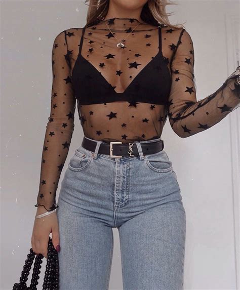 Outfit Night Out Aesthetic Casual Wear Crop Top T Shirt Mesh