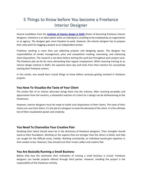 Ppt 5 Things To Know Before You Become A Freelance Interior Designer