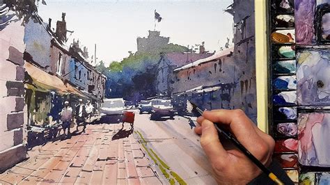 Easy Watercolor Street Scene Painting By Tim Wilmot Youtube