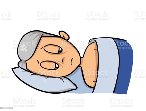 Side View Of An Old Man Lying In Bed Flat Vector Illustration Isolated