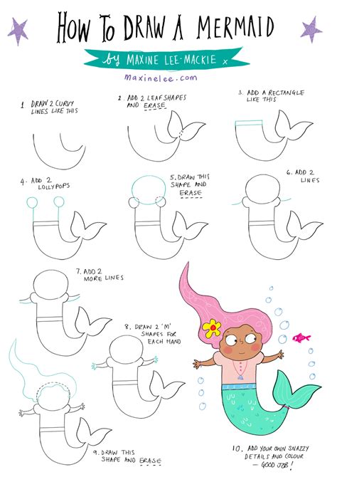 How To Draw A Mermaid Step By Step At Drawing Tutorials