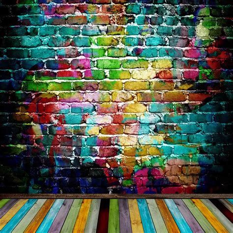 Multi Color Graffiti Brick Wall Wood Floor Photography Studio Etsy Uk