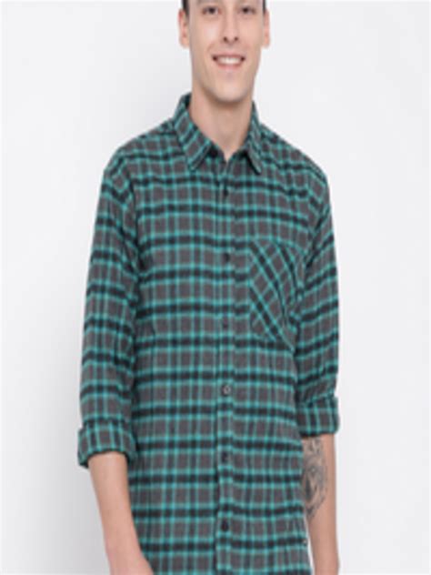 Buy Oxolloxo Men Green And Grey Checked Oxford Casual Shirt Shirts For