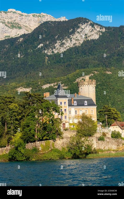 Annecy In France The Duingt Castle On The Lake And The Saint Jorioz