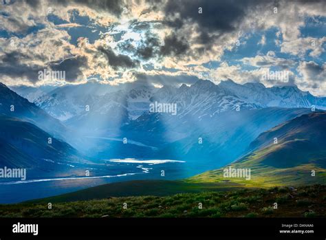 Himalayan Valley Landscape With Himalayas Mountains Sun Rays Come