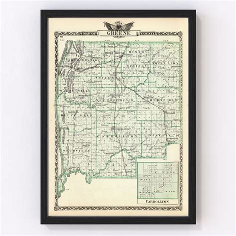 Vintage Map Of Greene County Illinois 1876 By Teds Vintage Art