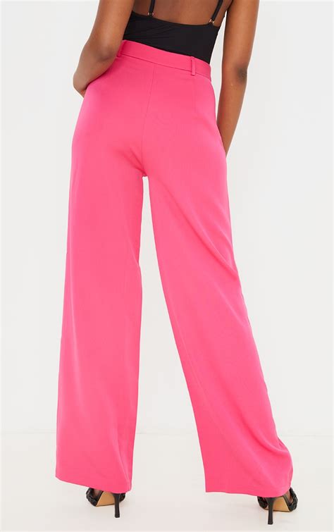 Hot Pink Woven Tailored Wide Leg Trousers Prettylittlething Aus