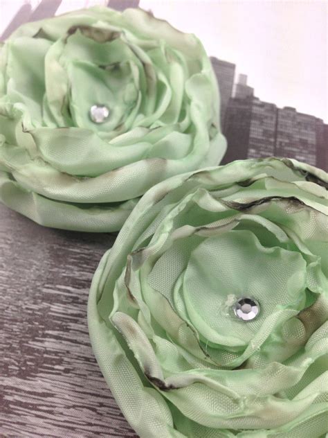 Mint Green Layered Fabric Flower Hair Clips With By Glammke 1600