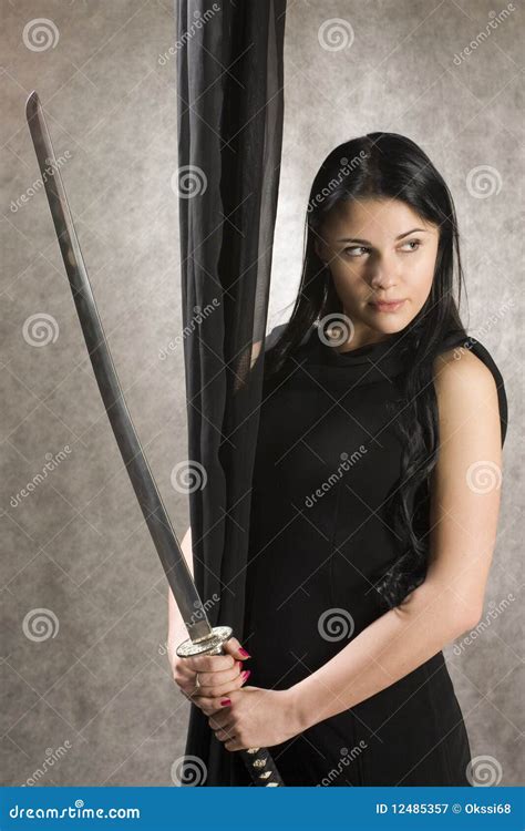 Beautiful Woman With A Sword Stock Image Image Of Girl Black 12485357