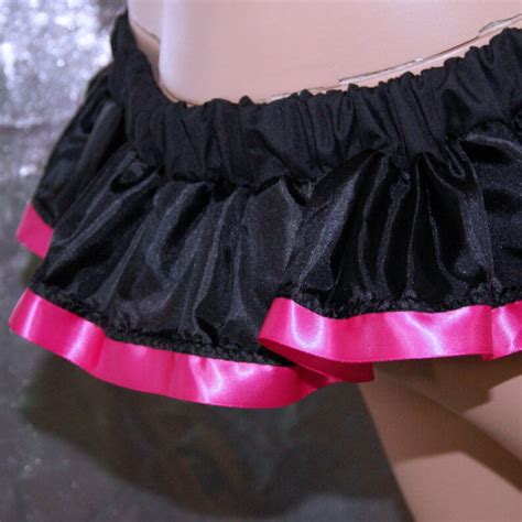 Black Neon Pink Satin Ribbon Cheeky Micro Mini Sexy Gogo Skirt Etsy