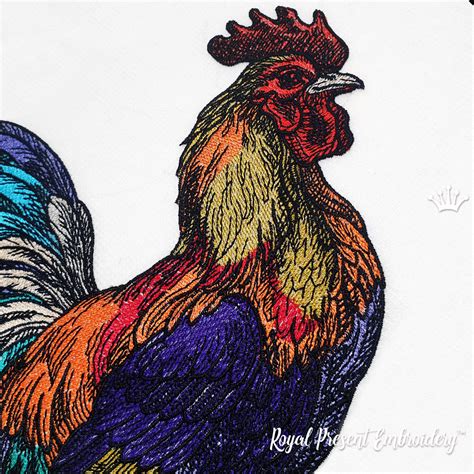Colorful Rooster Machine Embroidery Design 8 Sizes Royal Present Embroidery