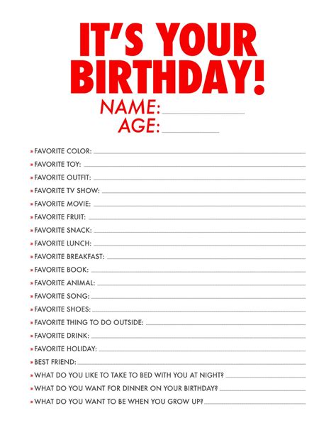 Free Printable Birthday Questions For Kids • Little Gold Pixel