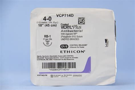 Ethicon Suture Vcp714d 4 0 Vicryl Plus Antibacterial Undyed 8 X 18