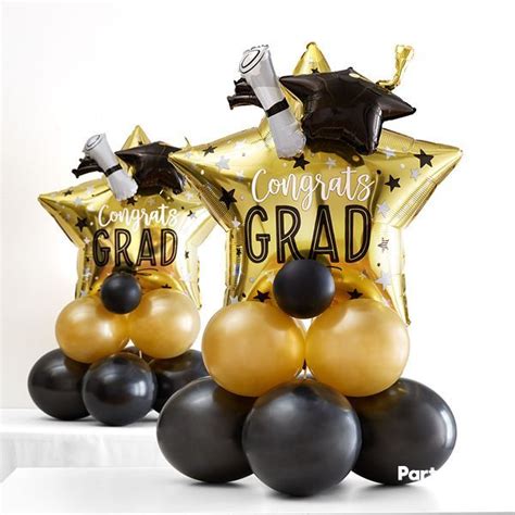 Diy Graduation Balloon Centerpiece In Black Silver And Gold