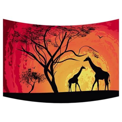 Ykcg African Safari Animal Tree Of Life Sunset Giraffe Wall Hanging