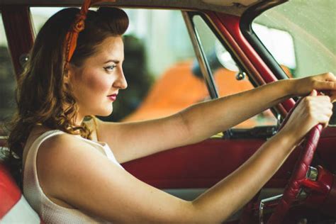 Pinup Girl Driving Classic Car Stock Photos Pictures And Royalty Free