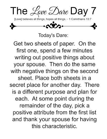 The Love Dare Day 7 Love Dare Marriage Advice Books Love Challenge