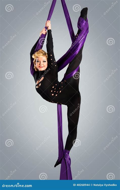 Beautiful Dancer On Aerial Silk Aerial Contortion Aerial Ribbons