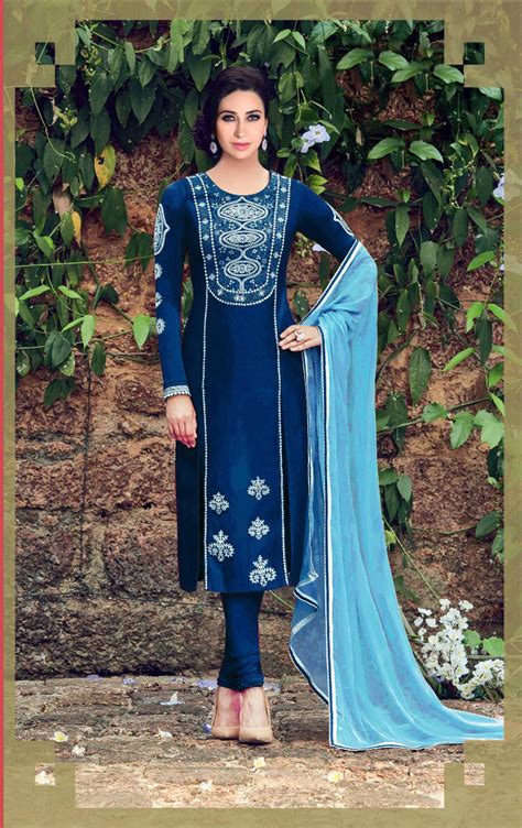 Blue Cotton Embroidered Semi Stitiched Salwar With Dupatta Dealfiza