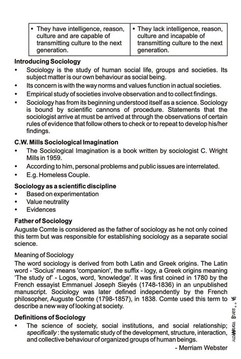 Cbse Notes Class 11 Sociology Sociology And Society
